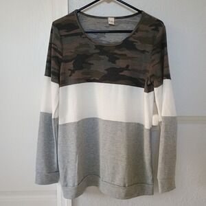 Camo Color‎ Block Long Sleeve Top 7th Ray Crewneck Casual